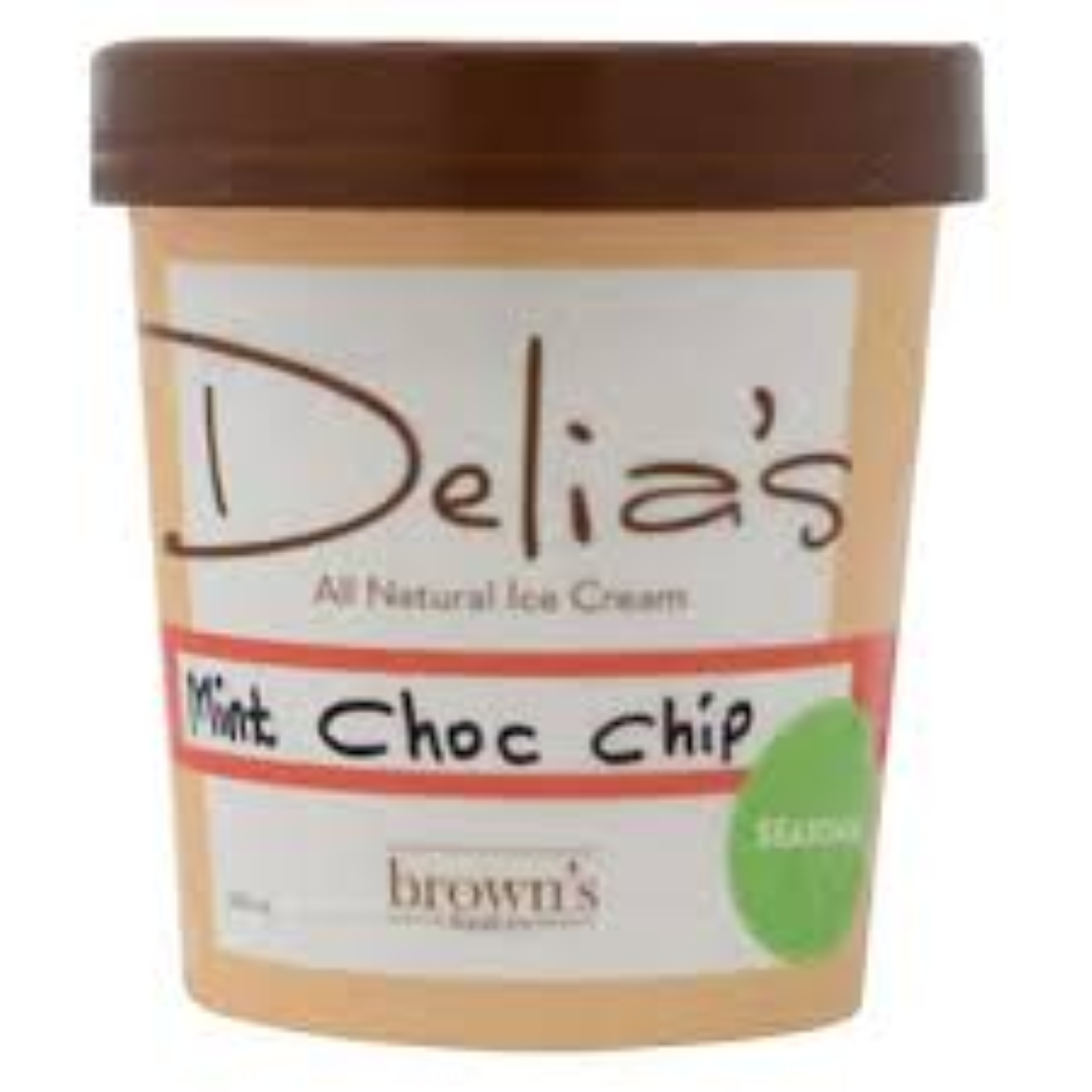 DELIAS MINT CHOC CHIP ICE CREAM 500ML